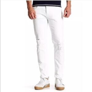 DAVID NAMAN Slim Ripped Distressed White Jeans Denim